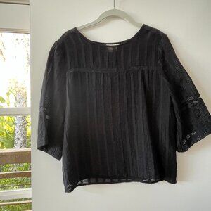 Anthropologie HD in Paris Black Boxy-Cut Blouse, Vertical Stripe,  3/4 Sleeve, 8